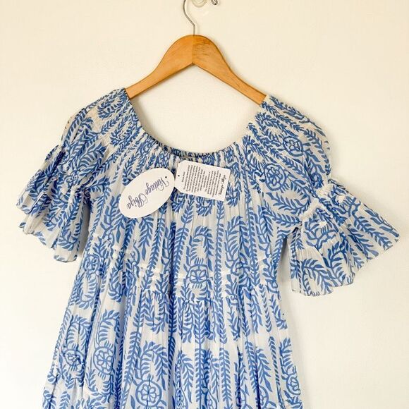 Vintage Ibiza Women’s Lightweight Cotton Blue and White Bobbin Off the Shoulder - Picture 3 of 12